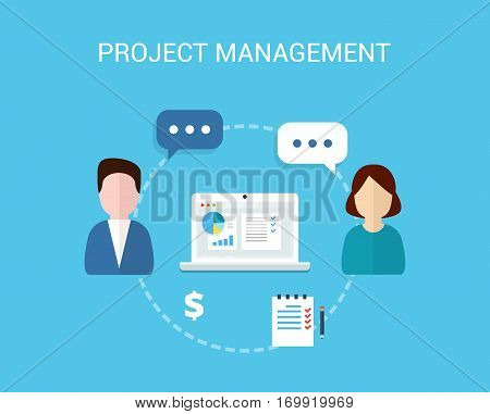 Project Management vector background in flat style.