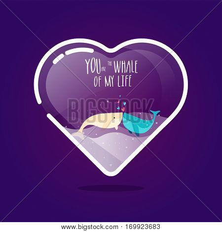 Cute Love Couple of Fish in Heart shape glass tank for Happy Valentine's Day Celebration.