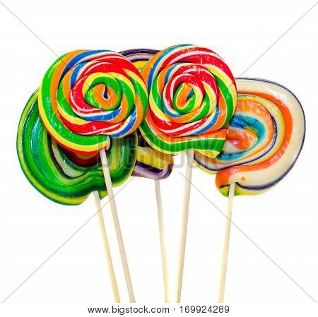 Colored Sweet Candy, Lollipop Sticks, Saint Nicholas Sweets, Christmas Candy, Isolated, White Backgr
