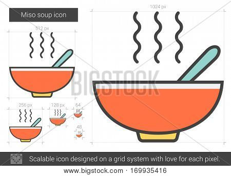 Miso soup vector line icon isolated on white background. Miso soup line icon for infographic, website or app. Scalable icon designed on a grid system.
