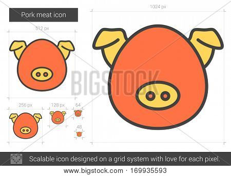 Pork meat vector line icon isolated on white background. Pork meat line icon for infographic, website or app. Scalable icon designed on a grid system.