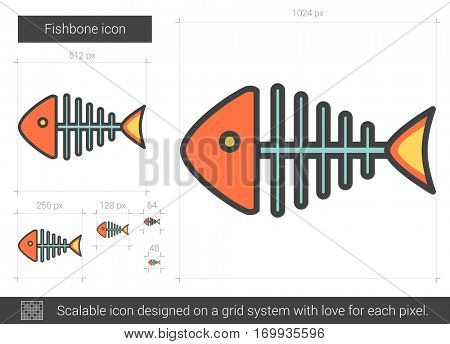 Fishbone vector line icon isolated on white background. Fishbone line icon for infographic, website or app. Scalable icon designed on a grid system.
