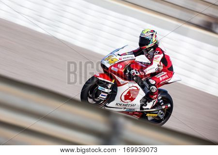 VALENCIA, SPAIN - NOV 13: Ratthapark Wilairot in Moto2 warm up during Motogp Grand Prix of the Comunidad Valencia on November 13, 2016 in Valencia, Spain.