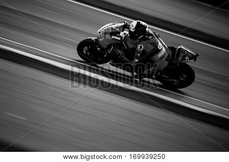 VALENCIA, SPAIN - NOV 13: Alex Rins in Moto2 warm up during Motogp Grand Prix of the Comunidad Valencia on November 13, 2016 in Valencia, Spain.