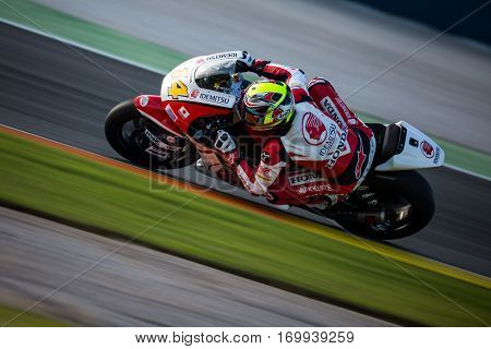 VALENCIA, SPAIN - NOV 13: Ratthapark Wilairot in Moto2 warm up during Motogp Grand Prix of the Comunidad Valencia on November 13, 2016 in Valencia, Spain.