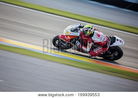 VALENCIA, SPAIN - NOV 13: Ratthapark Wilairot in Moto2 warm up during Motogp Grand Prix of the Comunidad Valencia on November 13, 2016 in Valencia, Spain.