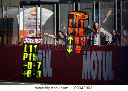 VALENCIA, SPAIN - NOV 13: Pitlane during Motogp Grand Prix of the Comunidad Valencia on November 13, 2016 in Valencia, Spain.