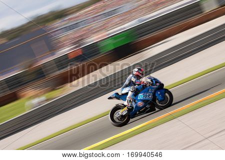 VALENCIA, SPAIN - NOV 13: Pasini in Moto2 Race during Motogp Grand Prix of the Comunidad Valencia on November 13, 2016 in Valencia, Spain.