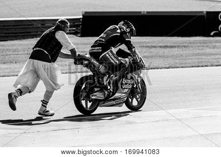 VALENCIA, SPAIN - NOV 13: Moto3 race during Motogp Grand Prix of the Comunidad Valencia on November 13, 2016 in Valencia, Spain.