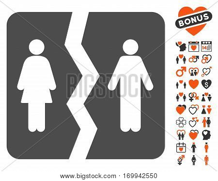 Divorce icon with bonus marriage pictures. Vector illustration style is flat iconic elements for web design app user interfaces.