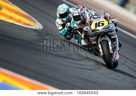 VALENCIA, SPAIN - NOV 12: Hugo Clere in Moto2 Qualifying during Motogp Grand Prix of the Comunidad Valencia on November 12, 2016 in Valencia, Spain.
