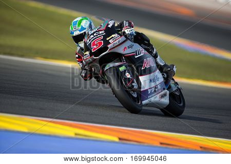VALENCIA, SPAIN - NOV 12: Johann Zarco in Moto2 Qualifying during Motogp Grand Prix of the Comunidad Valencia on November 12, 2016 in Valencia, Spain.