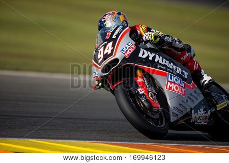 VALENCIA, SPAIN - NOV 12: Jonas Folger in Moto2 Qualifying during Motogp Grand Prix of the Comunidad Valencia on November 12, 2016 in Valencia, Spain.