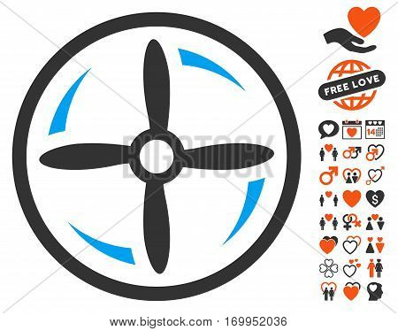 Drone Screw Rotation pictograph with bonus amour icon set. Vector illustration style is flat iconic elements for web design app user interfaces.