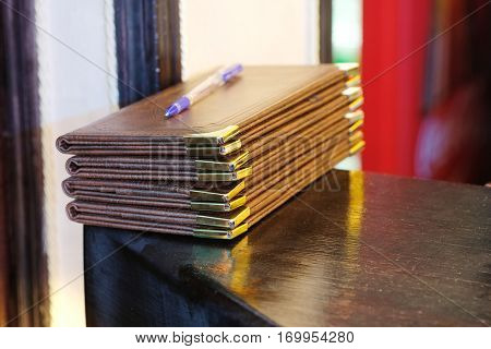 Interior of a cafe with a menu