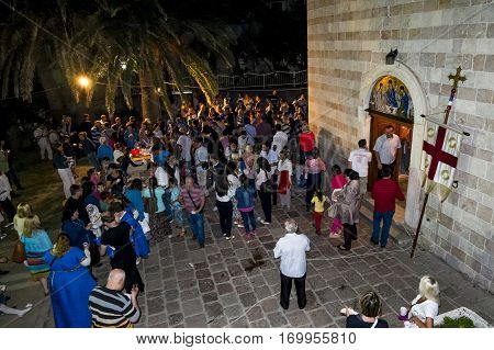Budva. Montenegro.June 1st 2015. The celebration of the Holy Trinity in the old town of Budva