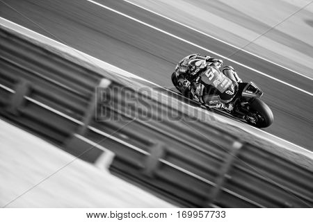 VALENCIA, SPAIN - NOV 12: Mattia Pasini in Moto2 practice during Motogp Grand Prix of the Comunidad Valencia on November 12, 2016 in Valencia, Spain.