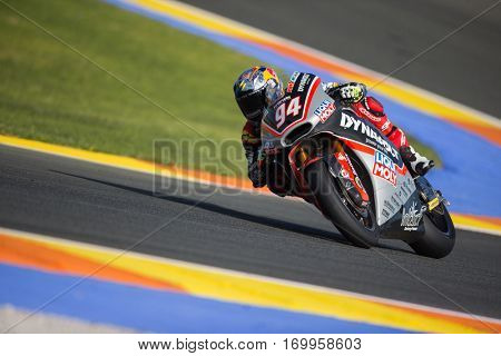 VALENCIA, SPAIN - NOV 12: Jonas Folger in Moto2 practice during Motogp Grand Prix of the Comunidad Valencia on November 12, 2016 in Valencia, Spain.