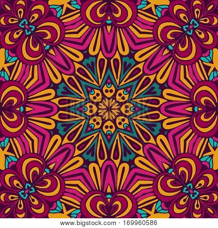 Abstract Tribal vintage ethnic seamless pattern ornamental. Bright festive sun mosaic