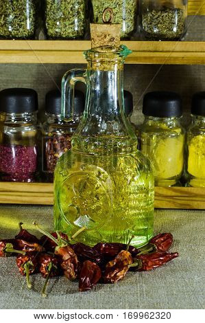 Small Bottle With Sunflower Oil.