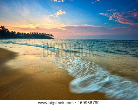 Sunset view of tropical beach in Mirissa, Sri lanka