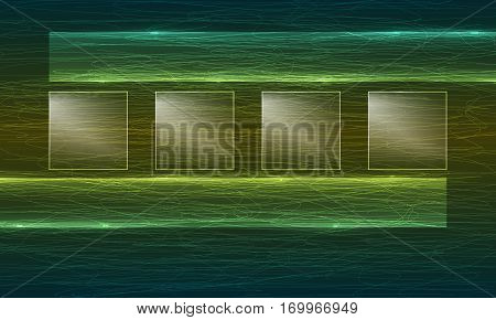 Hand written abstract background and four glass objects