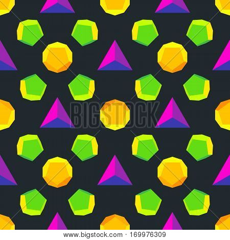 Vector Colored Polyhedrons Seamless Pattern.