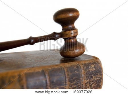 gavel and book on white background