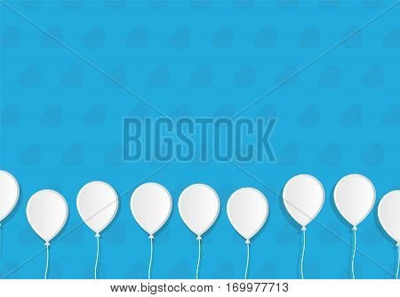 White Paper Style Ballons on Hearts Background. Greeting Card vector Template