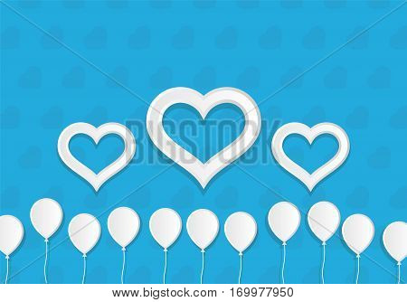 White Paper Style Ballons and Hearts. Greeting Card vector Template