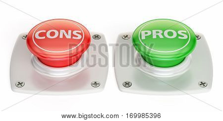 cons and pros push button 3D rendering isolated on white background