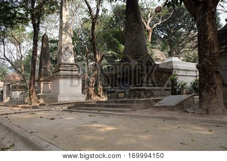 KOLKATA, INDIA - FEBRUARY 08: Kolkata Park Street Cemetery, inaugurated 1767, on February 08, 2016 in Kolkata, India.