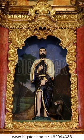 ZAGREB, CROATIA - MAY 16: Saint Roch on the main altar in chapel of Saint Roch, Croatia on May 16, 2016.