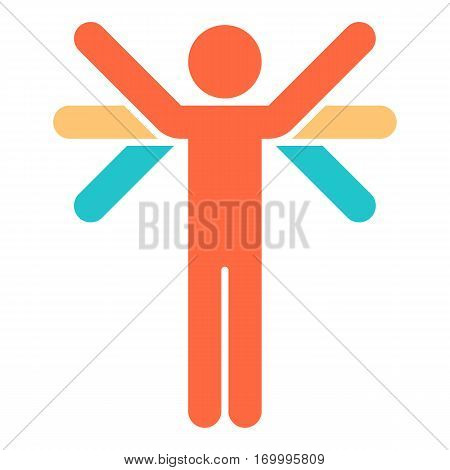 Color logotype man's figure with many hands or wings in flat style. Quick and easy recolorable shape. Vector illustration a graphic element