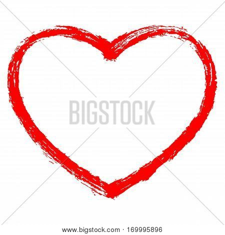 Red heart contour painted by brush paint stroke. Ink sketch drawing created in handmade technique. Quick and easy recolorable shape. Vector illustration a graphic element