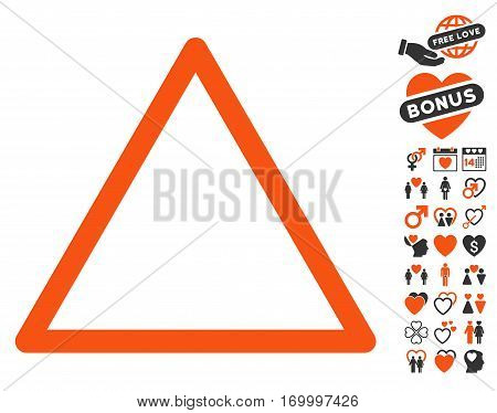 Empty Warning Trinagle pictograph with bonus valentine icon set. Vector illustration style is flat iconic symbols for web design app user interfaces.