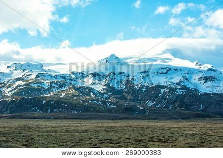 Beautiful Views Of The Snow-capped Mountains In Iceland.