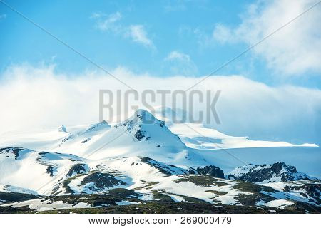 Beautiful Views Of The Snow-capped Mountains In Iceland.