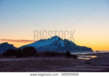 Beautiful Views Of The Snow-capped Mountains In Iceland.