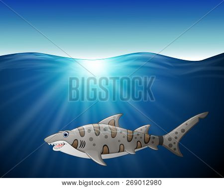 Vector Illustration Cartoon Of The Close Up Tiger Shark On The Sea