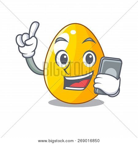 With Phone Golden Egg Cartoon For Greeting Card
