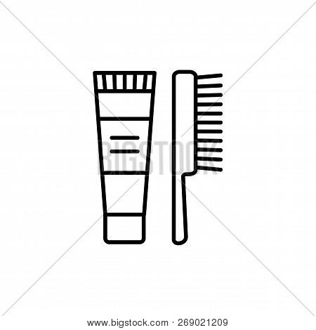 Black & White Vector Illustration Of Shoe Cream Or Polish Tube With Brush For Leather Footwear. Line