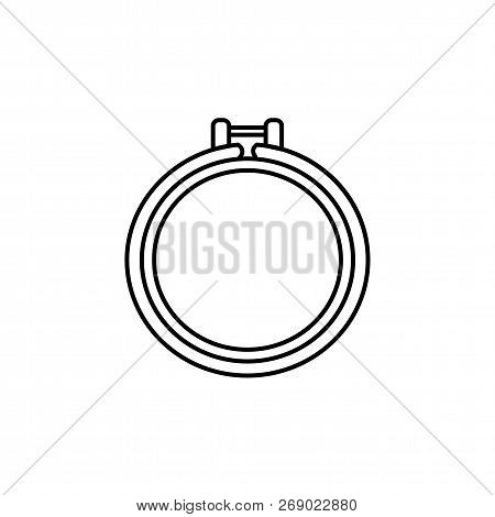 Black & White Vector Illustration Of Quilting Round Hoop. Line Icon Of Patchwork Frame. Supplies For