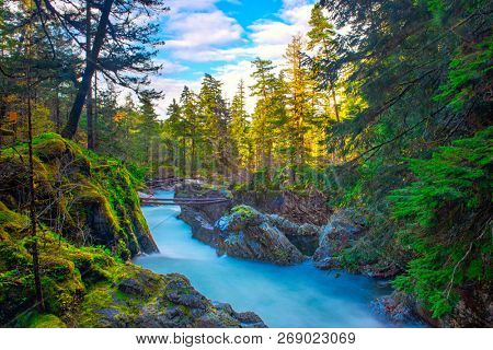 Long exposure shot of Little Qualicum Falls, a popular destination in Vancouver Island, BC Canada
