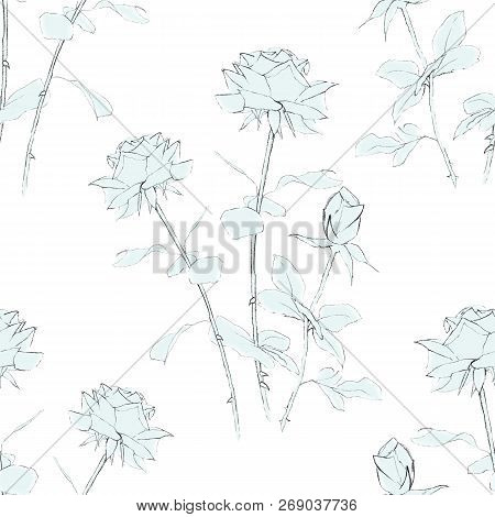 Simlpe Graphic Rose Seamless Floral Pattern. Abstract Pencil Hand Drawn Illustration For Wrapping, B