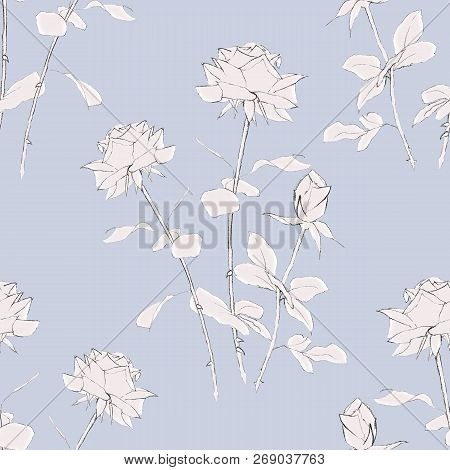Simlpe Graphic Rose Seamless Floral Pattern. Abstract Pencil Hand Drawn Illustration For Wrapping, B
