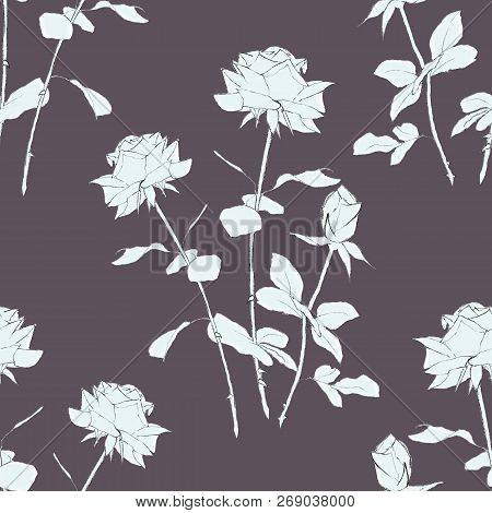 Simlpe Graphic Rose Seamless Floral Pattern. Abstract Pencil Hand Drawn Illustration For Wrapping, B