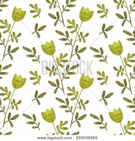Simlpe Seamless Floral Pattern. Abstract Watercolor Free Hand Drawn Illustration For Wrapping, Backg