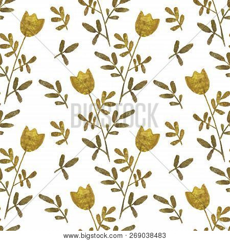 Simlpe Seamless Floral Pattern. Abstract Watercolor Free Hand Drawn Illustration For Wrapping, Backg