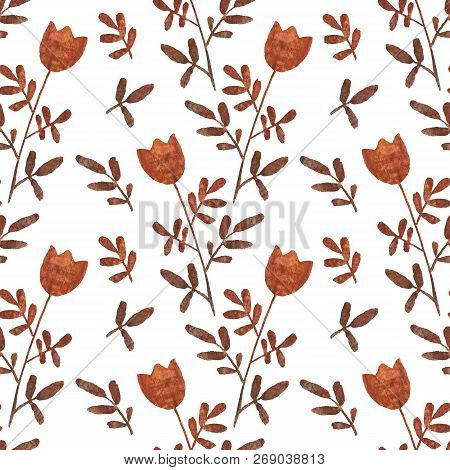 Simlpe Seamless Floral Pattern. Abstract Watercolor Free Hand Drawn Illustration For Wrapping, Backg